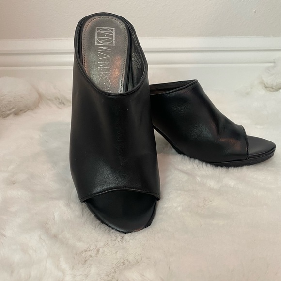 Black Open Toe Leather Via Neroli Mules, Size 6.5 - Picture 3 of 8